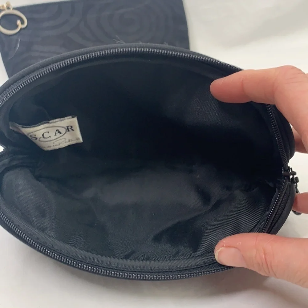Oscar de la Renta Set of Two Small Cosmetic Bags-Black Silk/Cotton